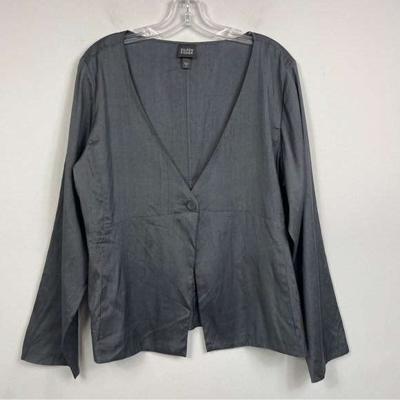 Eileen Fisher Raw Silk Blazer Lightweight Jacket Gunmetal Gray XL Lagenlook Boho - Picture 6 of 16
